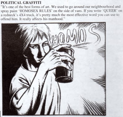 Detail of interview with Nirvana rendered as a comic strip, illustrated by Ralph Horsley, from issue 10 of Ablaze!, Leeds, UK